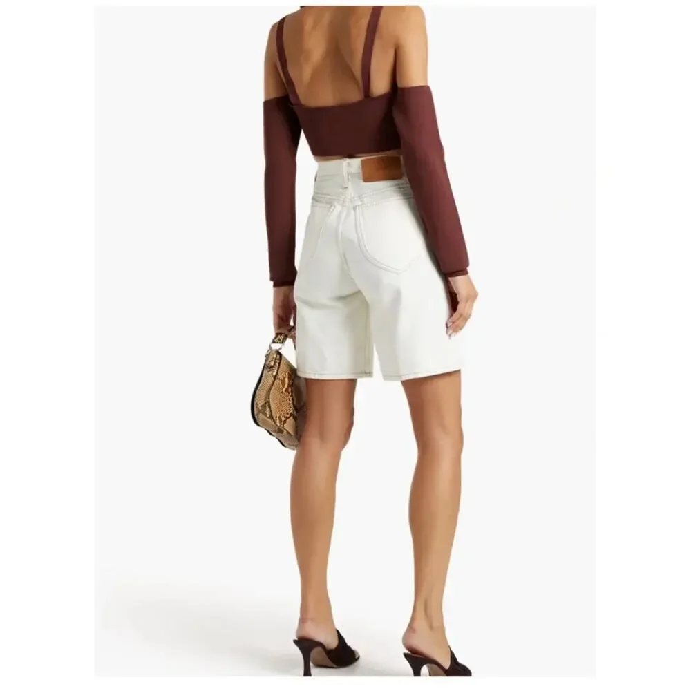 NWT FRAME Le Italien Bermuda Denim Shorts Blanc Cream Size 28 $288